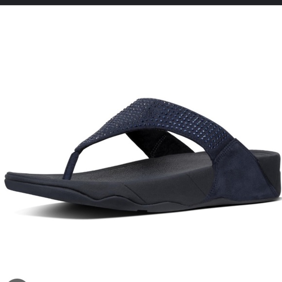 FITFLOP Rokkit Supernavy Crystal Suede Toe Thong Sandals sz 11 New! - Picture 1 of 9